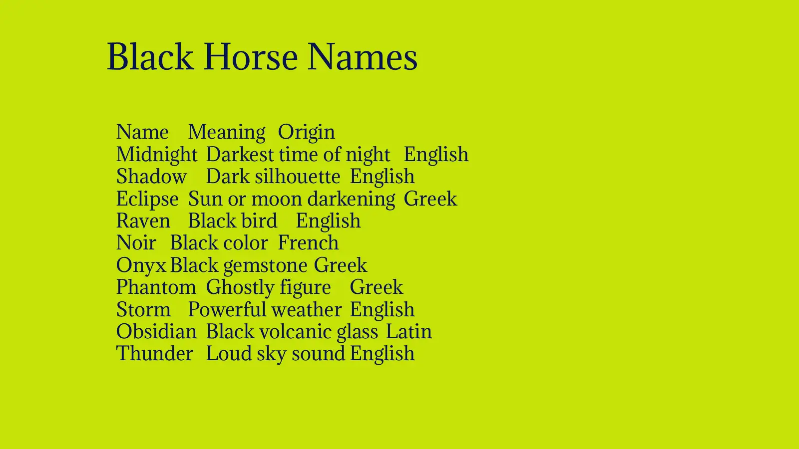 Black Horse Names