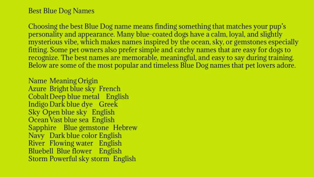 Catchy Blue Dog Names