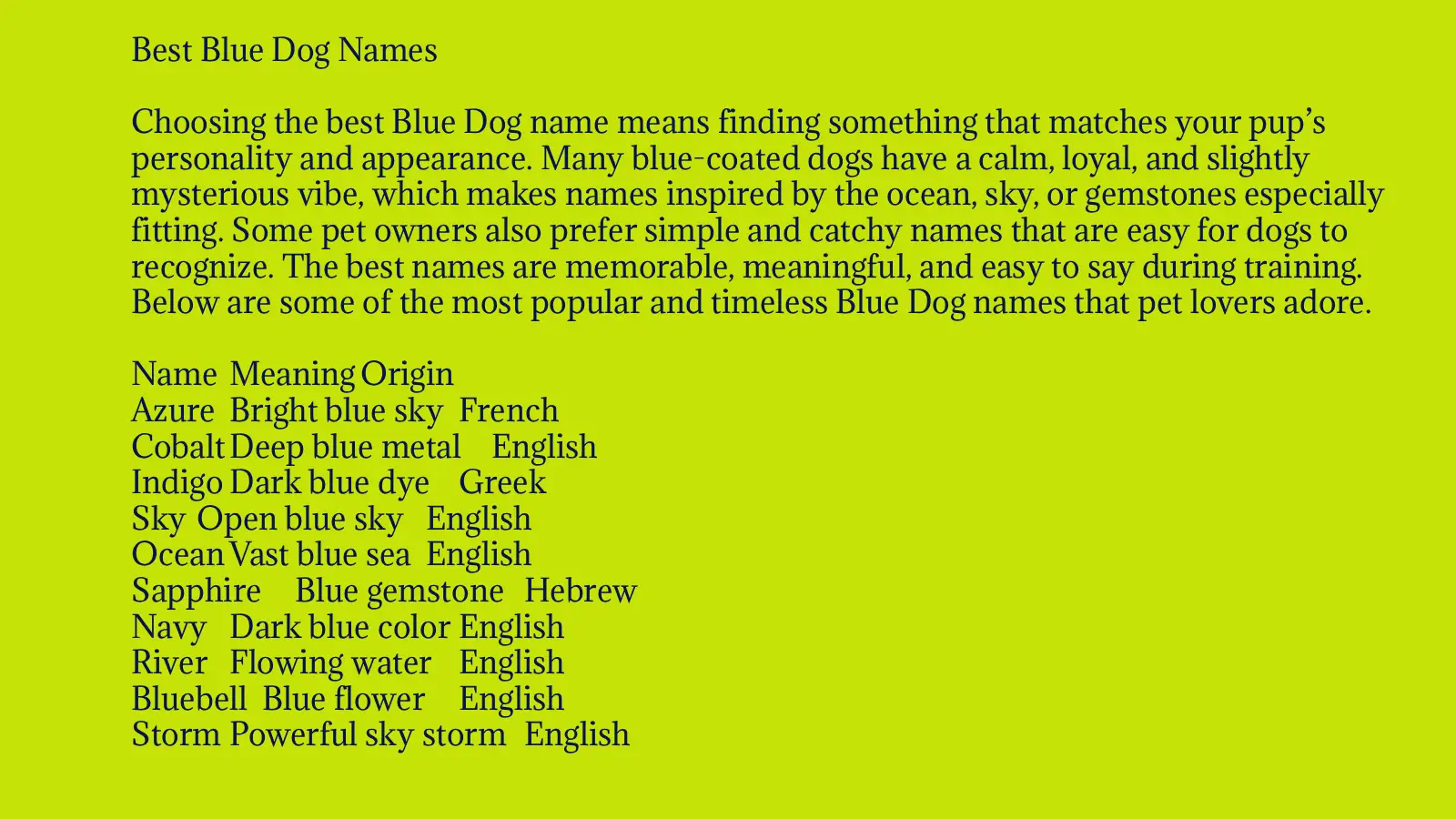 Catchy Blue Dog Names