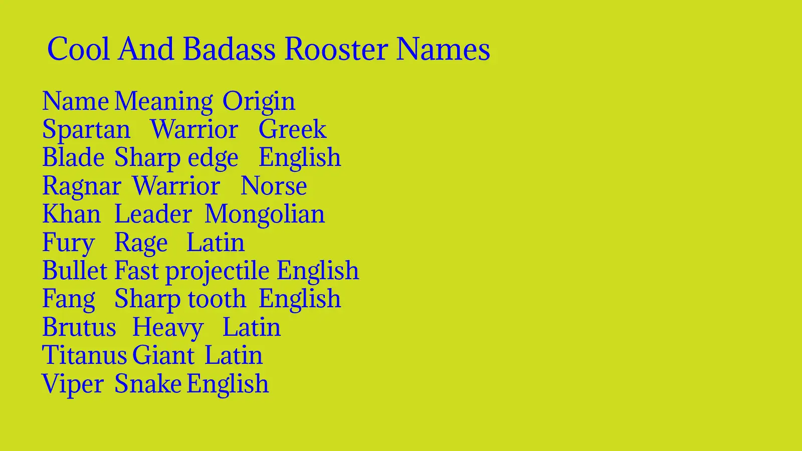 Cool And Badass Rooster Names