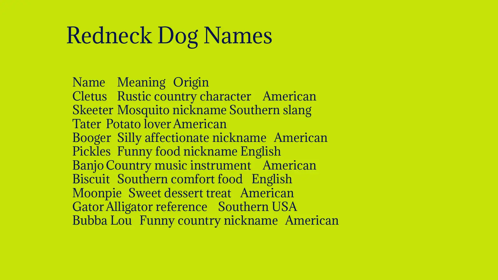 Cute Redneck Dog Names