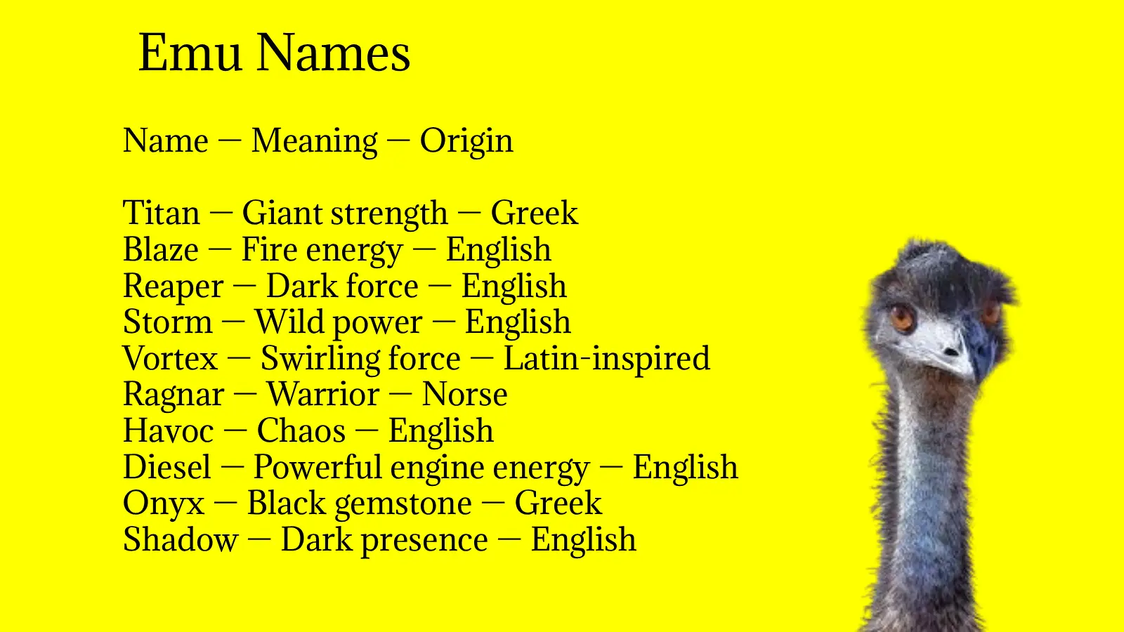 Emu Names