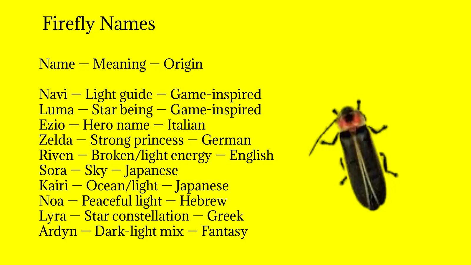 Firefly Names