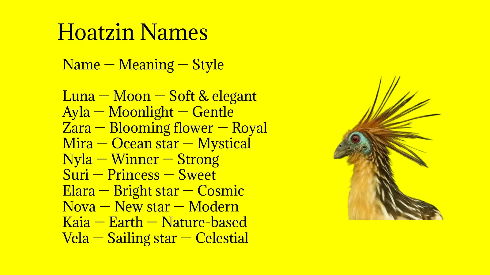 Hoatzin Names