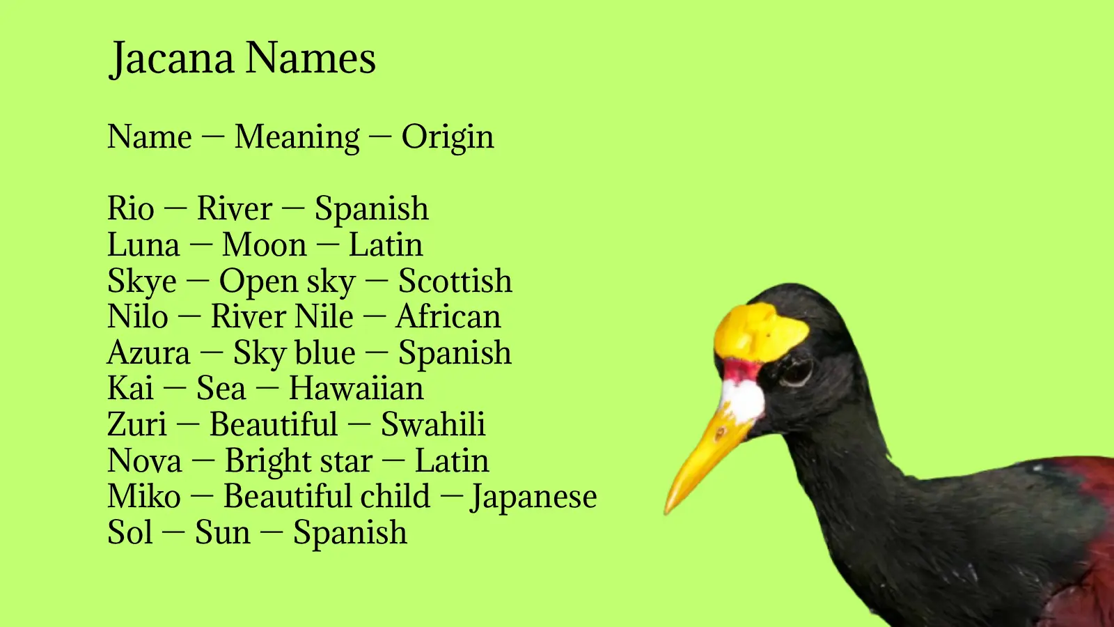 Jacana Names