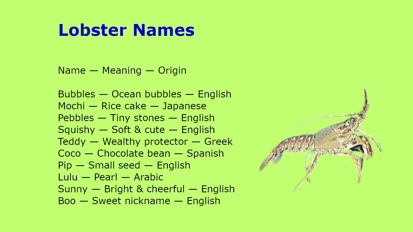 Lobster Names
