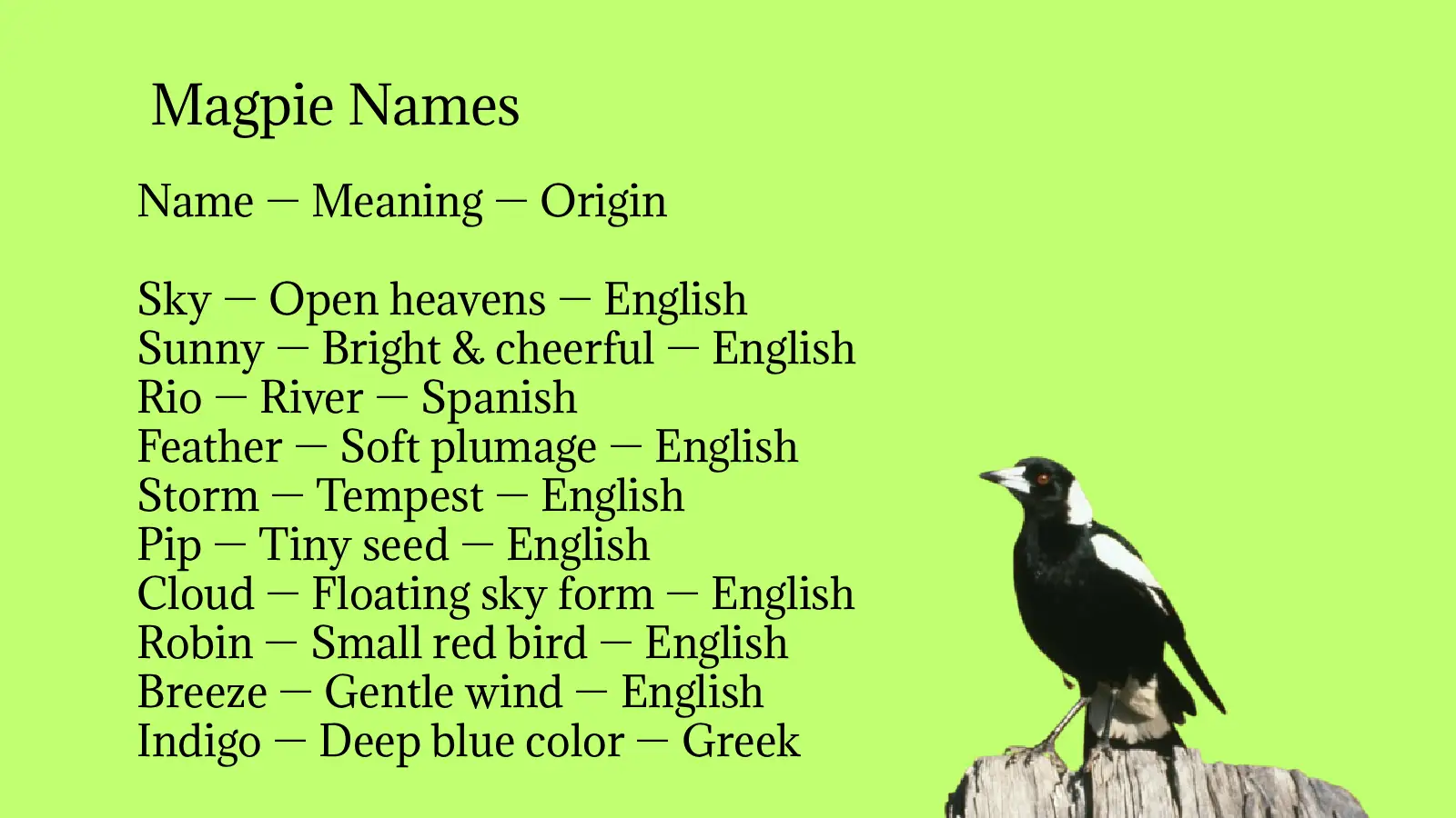 Magpie Names