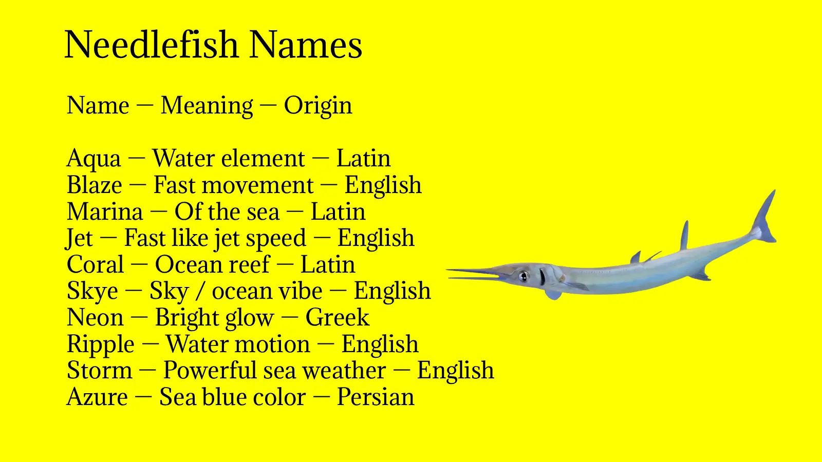 Needlefish Names