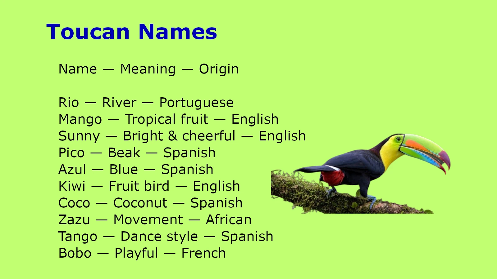 Toucan Names