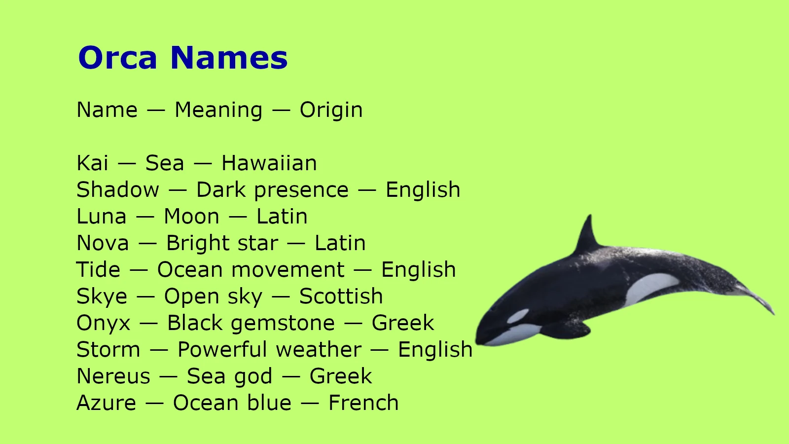 Orca Names
