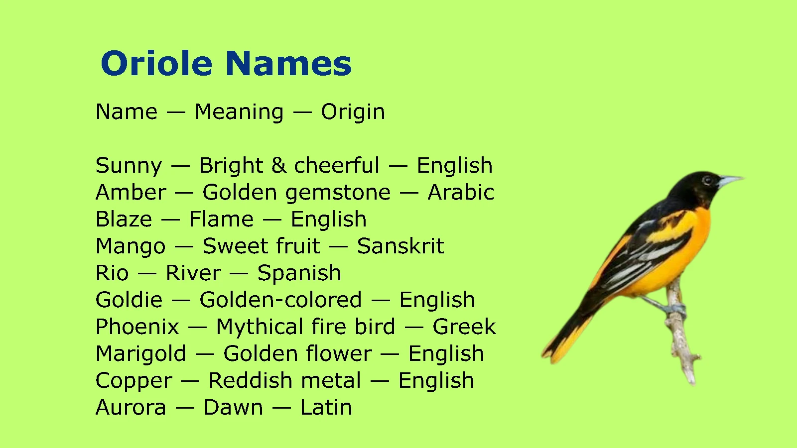 Oriole Names