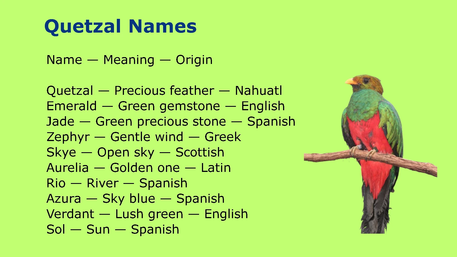 Quetzal Names