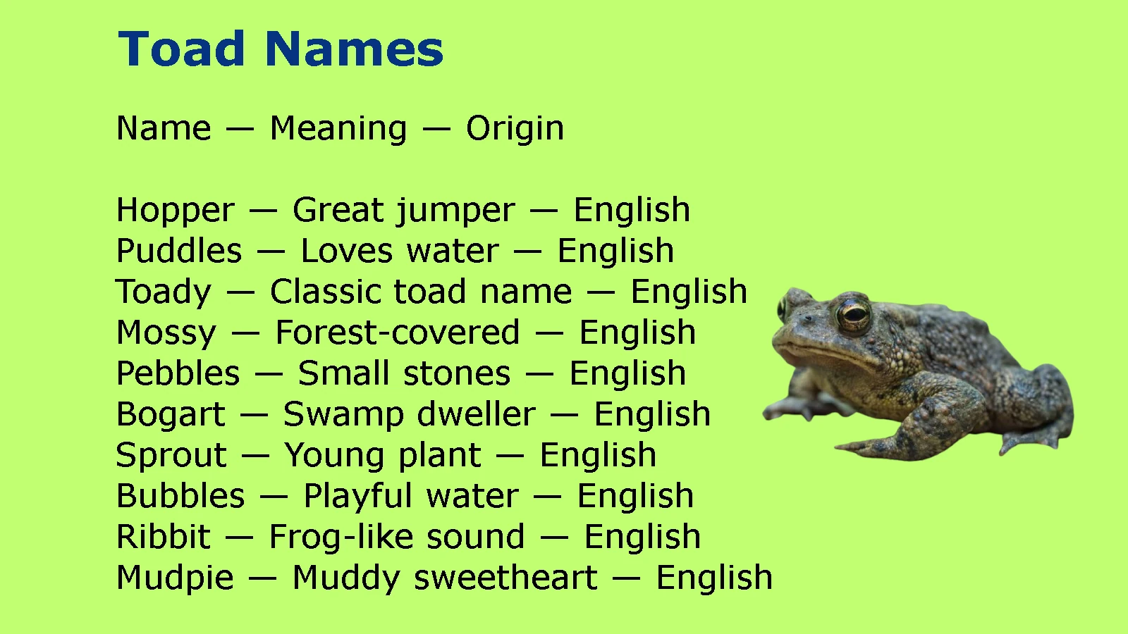 Toad Names