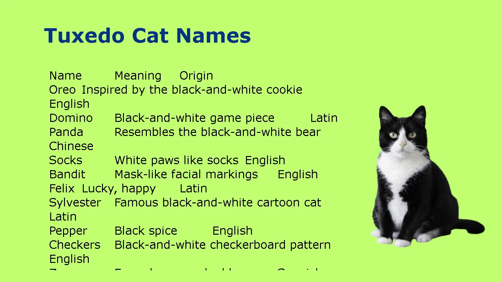 Tuxedo Cat Names