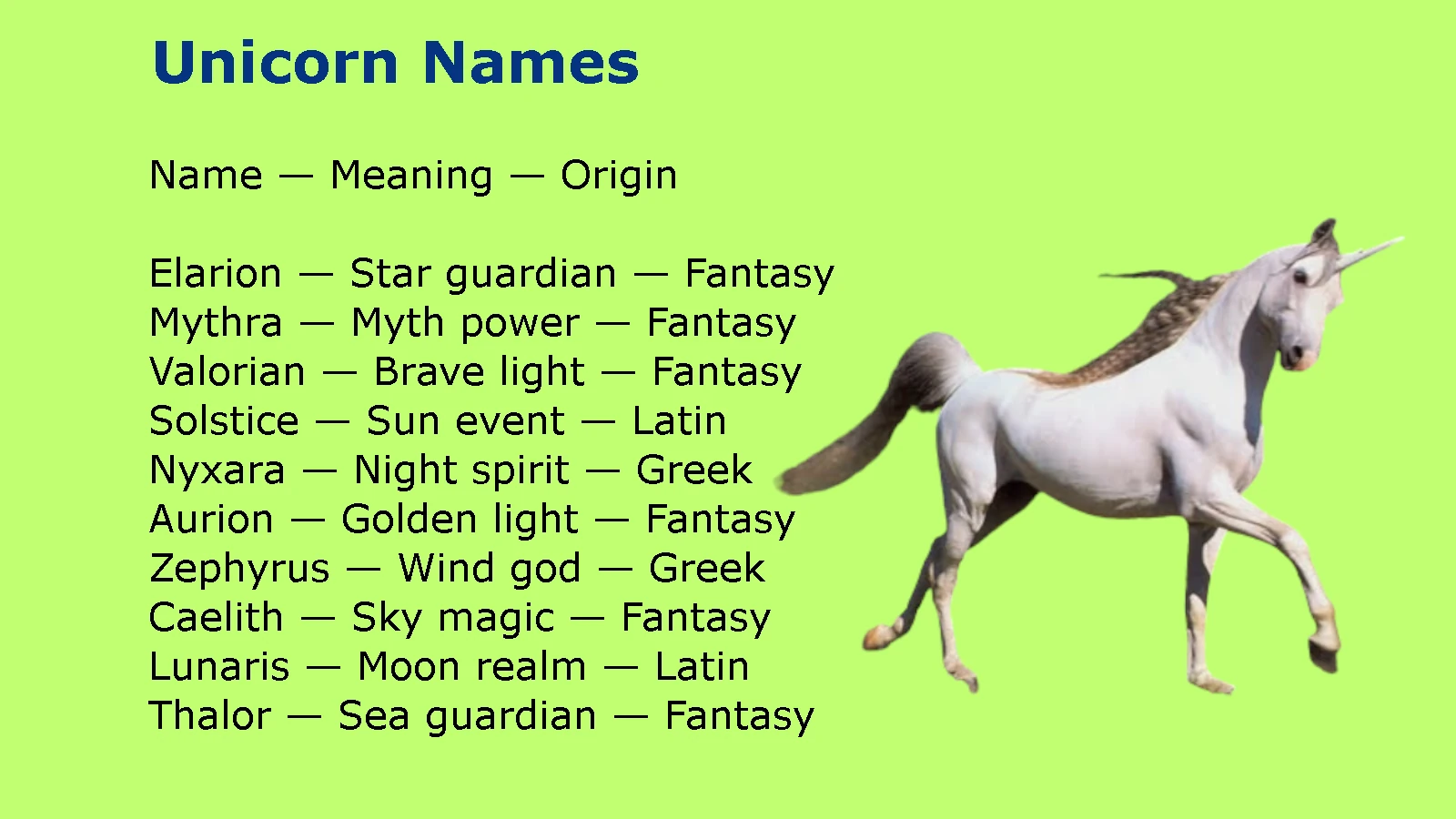 Unicorn Names