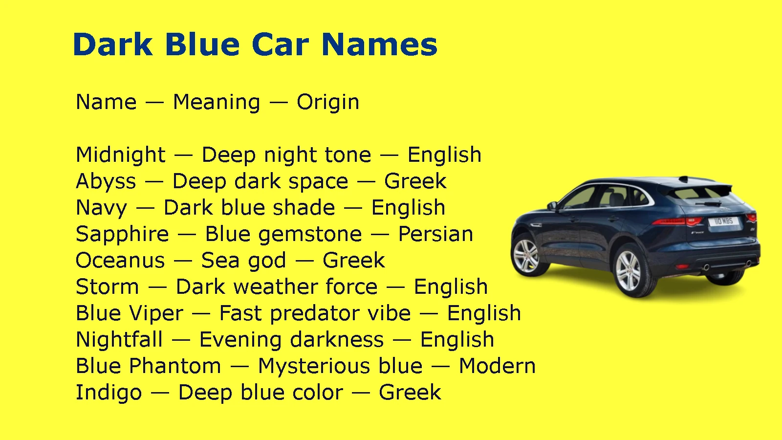 Dark Blue Car Names